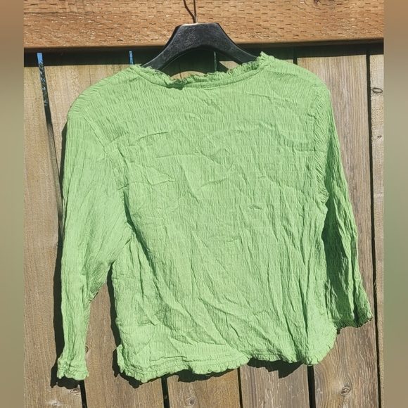 Aloe Green Nomadic Traders long sleeve smocked button-up size Large Petite - Picture 4 of 4